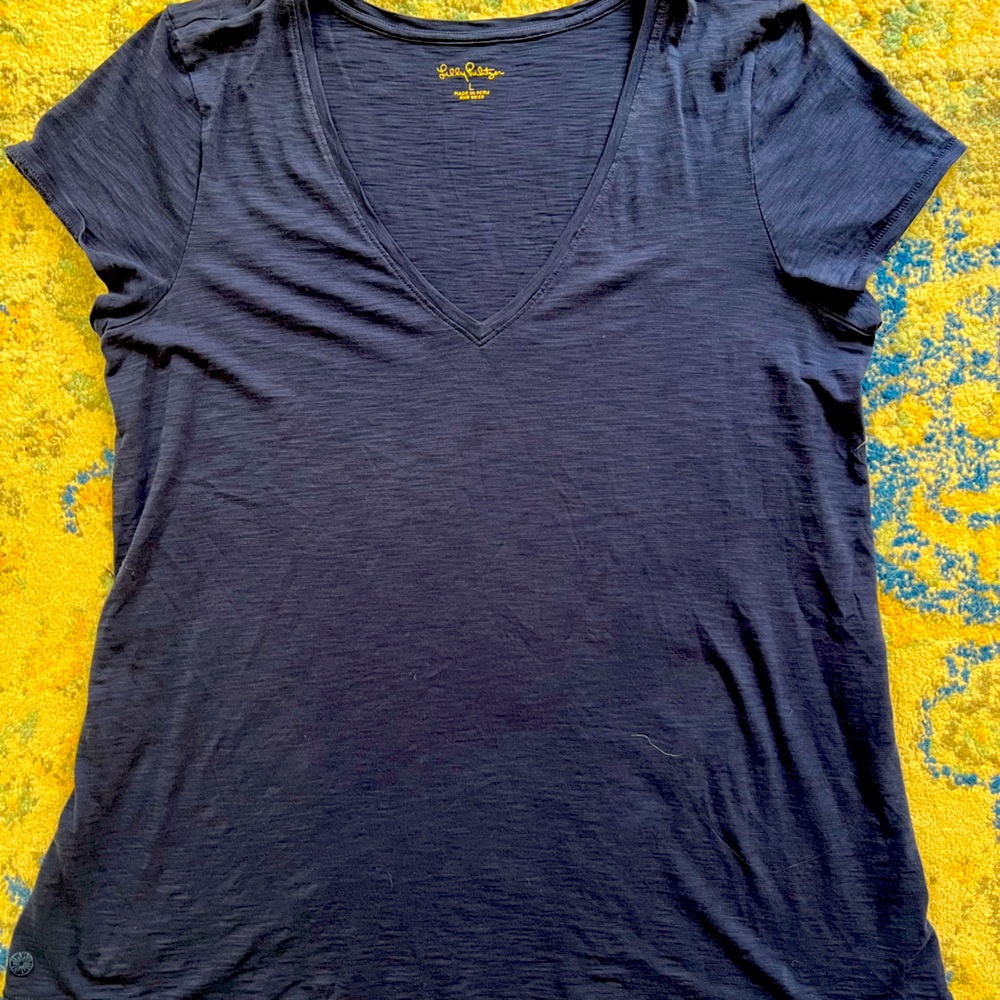 Lilly Pulitzer Navy Blue Etta V-Neck T-shirt size L